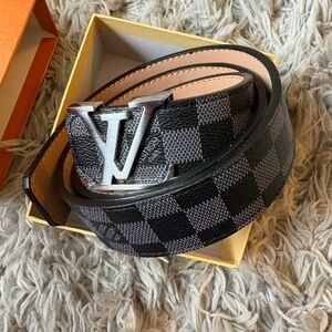 Black and Gray Checkered Belt with Silver Buckle